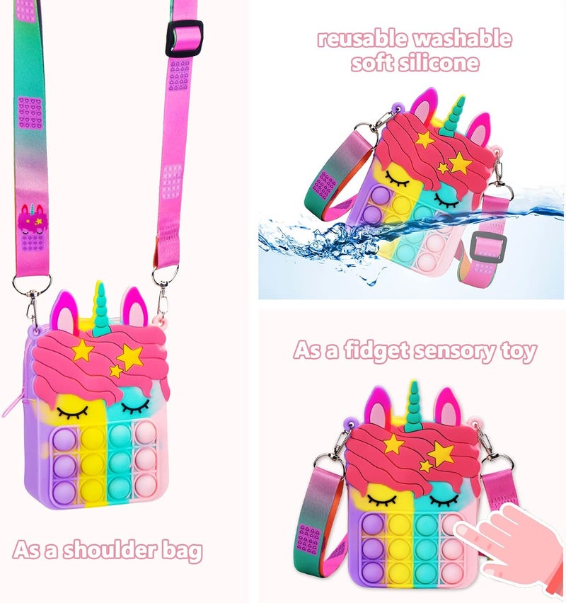 civan Small Pop Purse,Unicorn Pop Purse for Girl Boy and Women Pop Bag with Unicorn Pop Toy,Shoulder Bag Fidget Toys Pop Fidget Backpack Toy for ADHD Anxiety School Backpack Silicone Bag Pop for Girls - Image 4